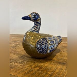 HANDPAINTED CERAMIC DUCK FORM W/BRASS SCALE OVERLAY Style of Sergio Bustamante